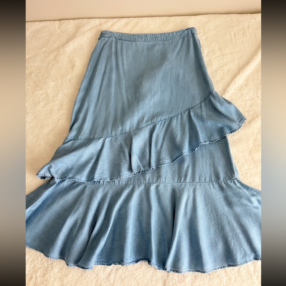 Zara Asymmetrical Ruffle Front Slit Wrap Midi Skirt Size M - Picture 9 of 13